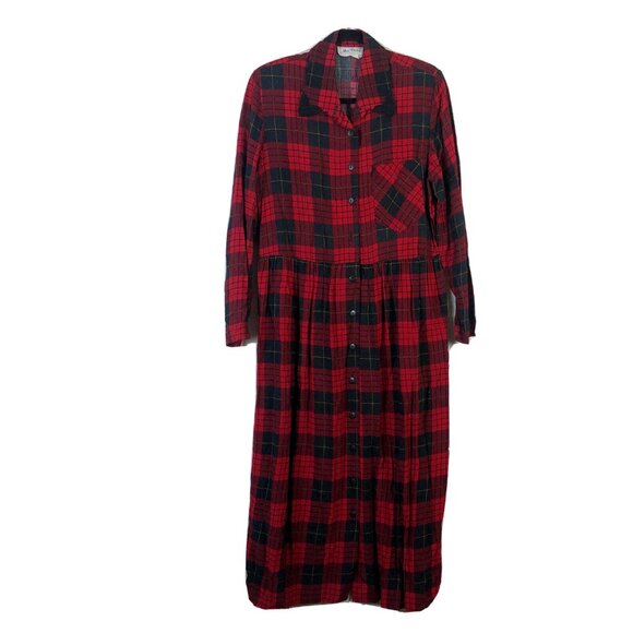 Miss Dorby 14 Dress Plaid Button Front Long Sleeve Red Black Collared Vintage - Picture 1 of 6